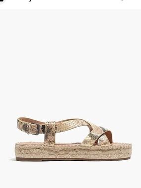 Madewell The Malia Espadrille Sandals Snake Embossed Leather Size 9